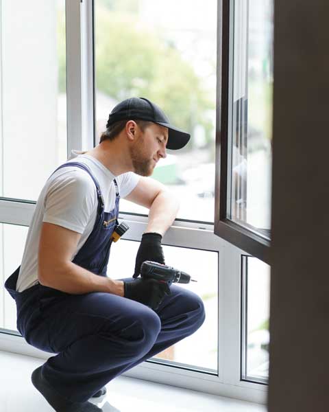 Technicien qui observe le cadre d'une fenêtre en alu